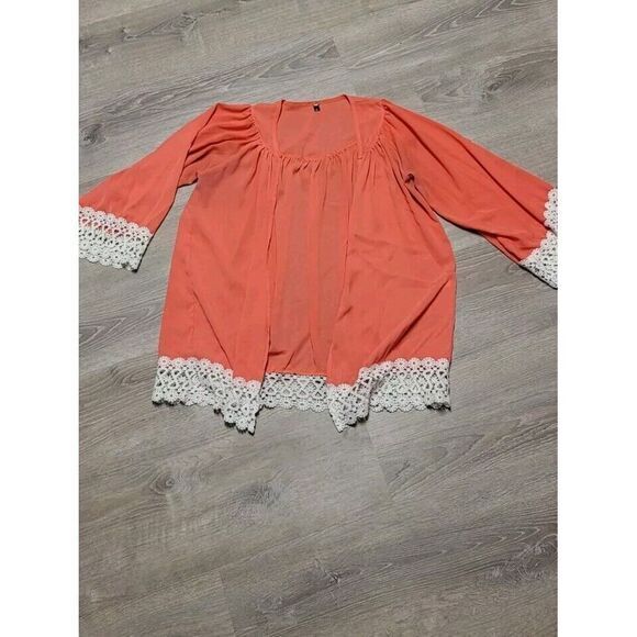LYDFS Peach/Orange Lace Trim Open Cardigan Sheer Feminine XL‎ - Picture 1 of 10